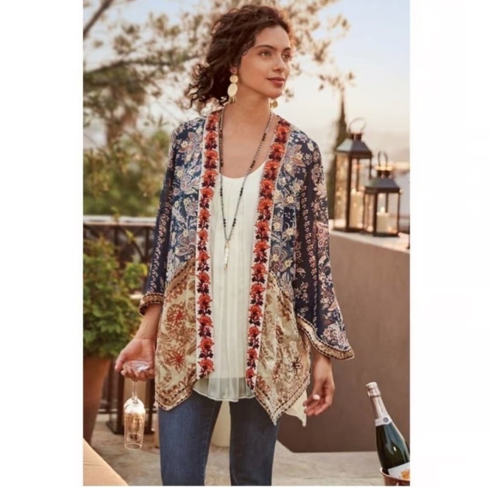 SOFT SURROUNDINGS lightweight multicolor jacket, floral embellishments, M